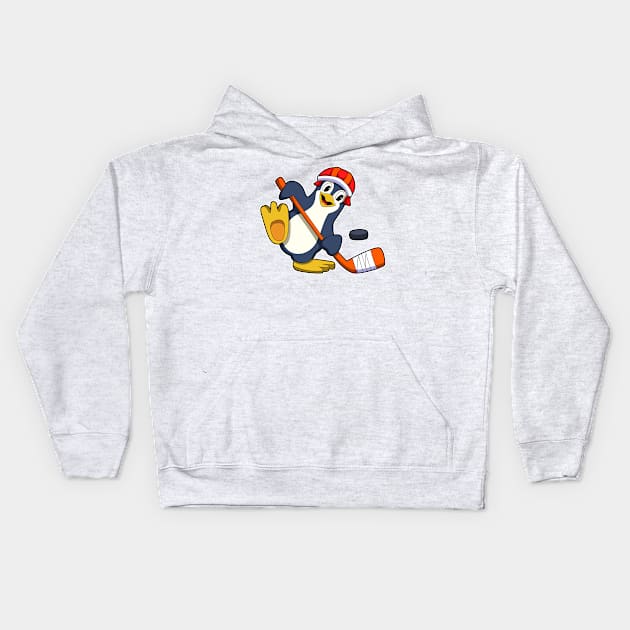 Penguin at Ice hockey with Ice hockey stick & Cap Kids Hoodie by Markus Schnabel